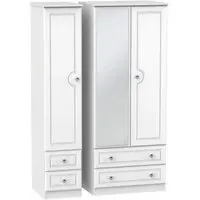 Crystal 3-Door Wardrobe with Mirror - White Ash