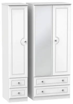Crystal 3-Door Wardrobe with Mirror - White Ash