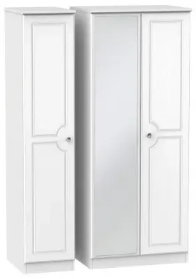 Crystal 3-Door Wardrobe with Mirror - White Ash