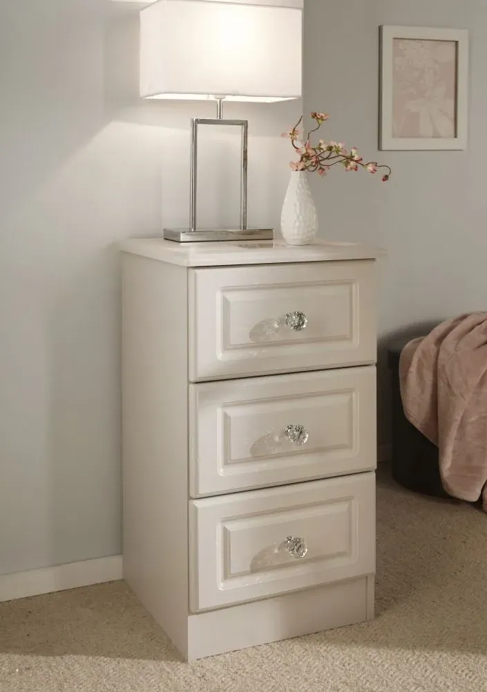 Crystal 3 Drawer Bedside Cabinet - Cashmere