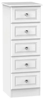 Crystal 5 Drawer Narrow Chest - White, Ash image