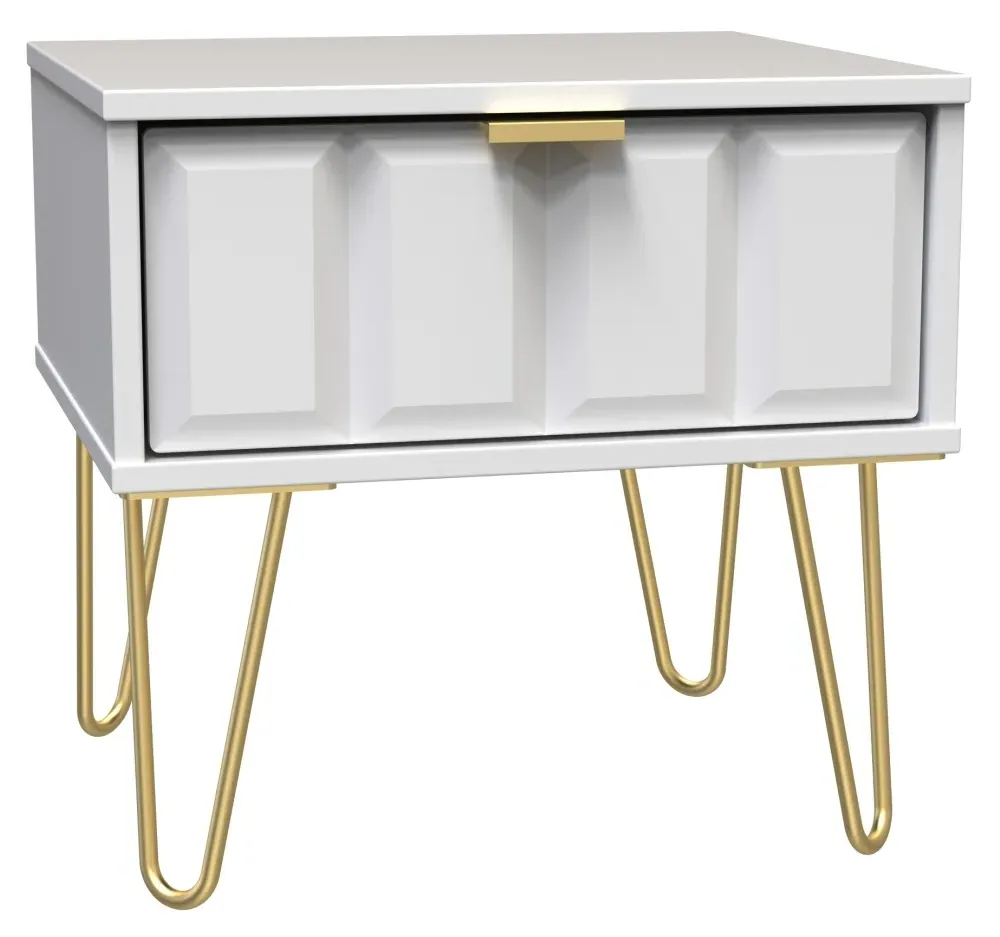 Cube 1 Drawer Bedside Cabinet with Hairpin Legs - White Matt