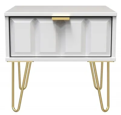 Cube 1 Drawer Bedside Cabinet with Hairpin Legs - White Matt image