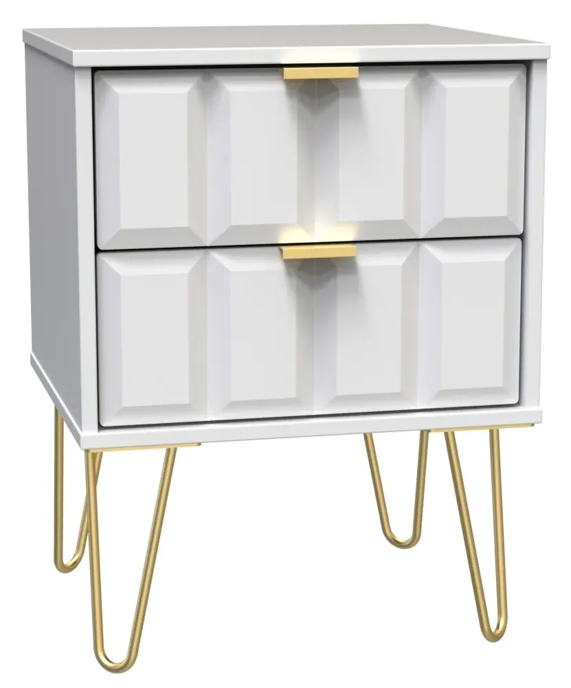Cube 2 Drawer Bedside Cabinet with Hairpin Legs - White