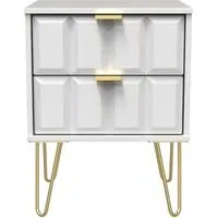 Cube 2 Drawer Bedside Cabinet with Hairpin Legs - White