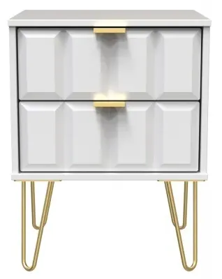 Cube 2 Drawer Bedside Cabinet with Hairpin Legs - White image