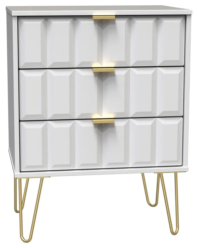 Cube 3 Drawer Midi Chest with Hairpin Legs - White Matt