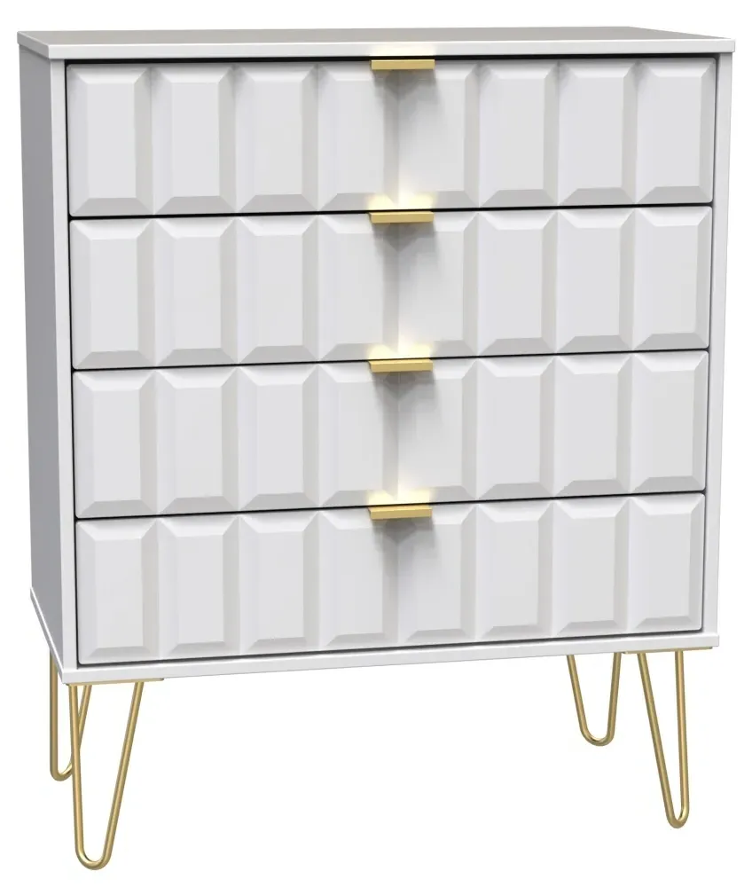 Cube 4 Drawer Chest with Hairpin Legs - White