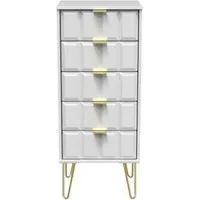 Cube 5 Drawer Narrow Chest with Hairpin Legs - White