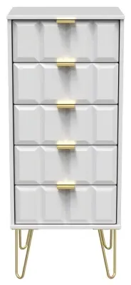 Cube 5 Drawer Narrow Chest with Hairpin Legs - White image