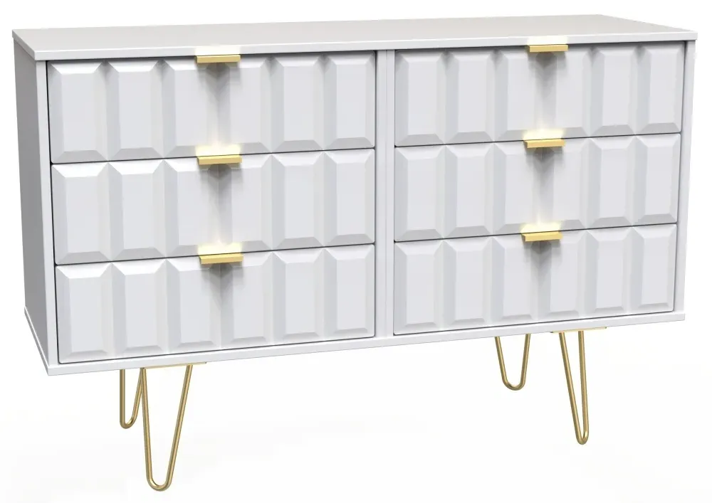 Cube 6 Drawer Midi Chest with Hairpin Legs - White