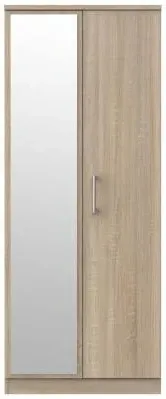 Devon 2 Door Tall Wardrobe with Mirror - Bardolino, Oak Effect image