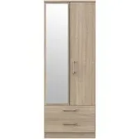 Devon 2 Door Tall Wardrobe with Mirror - Oak Effect