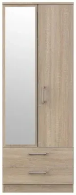 Devon 2 Door Tall Wardrobe with Mirror - Oak Effect image