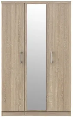 Devon 3-Door Wardrobe with Mirror - Oak Effect image
