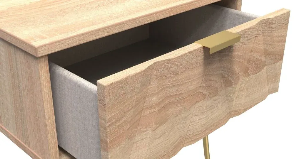 Diamond 1 Drawer Bedside Cabinet with Hairpin Legs - Bardolino Oak