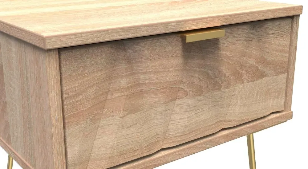 Diamond 1 Drawer Bedside Cabinet with Hairpin Legs - Bardolino Oak