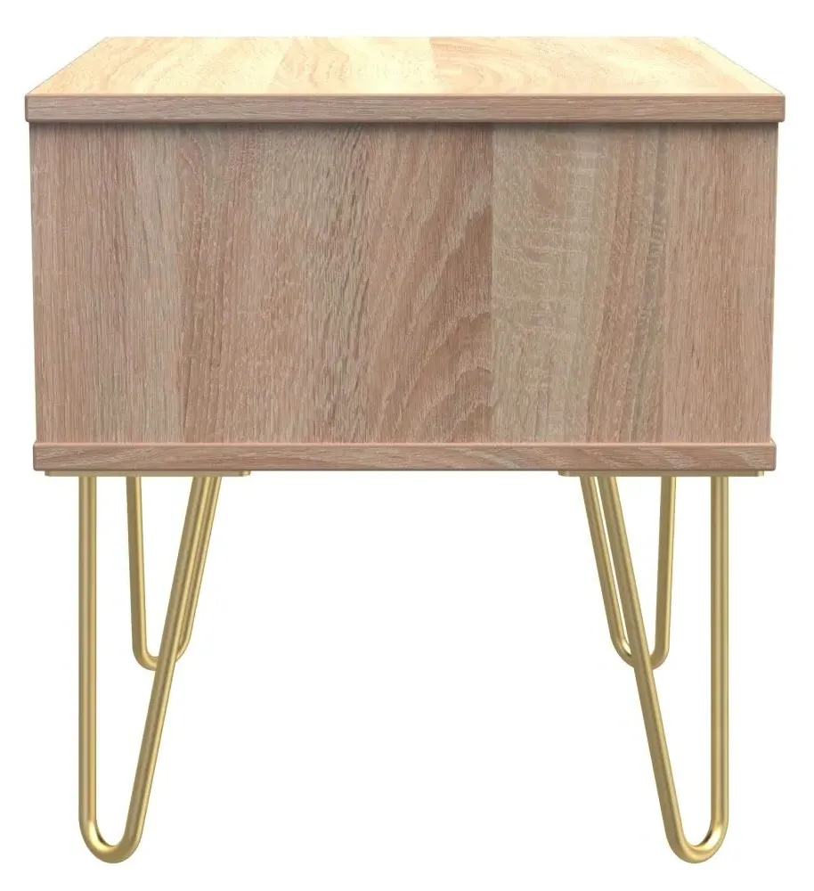 Diamond 1 Drawer Bedside Cabinet with Hairpin Legs - Bardolino Oak
