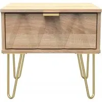 Diamond 1 Drawer Bedside Cabinet with Hairpin Legs - Bardolino Oak