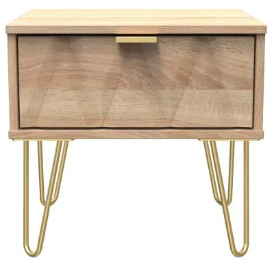 Diamond 1 Drawer Bedside Cabinet with Hairpin Legs - Bardolino Oak