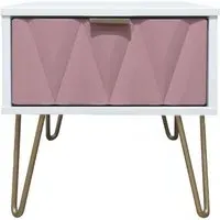 Diamond 1 Drawer Bedside Cabinet with Hairpin Legs - Pink, White