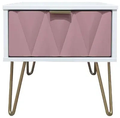 Diamond 1 Drawer Bedside Cabinet with Hairpin Legs - Pink, White image