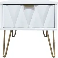 Diamond 1 Drawer Bedside Cabinet with Hairpin Legs - White