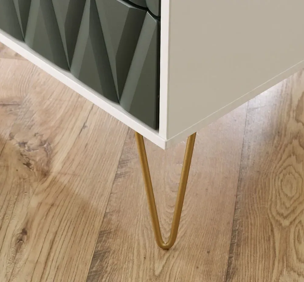 Diamond 1 Drawer Bedside Cabinet with Hairpin Legs - White