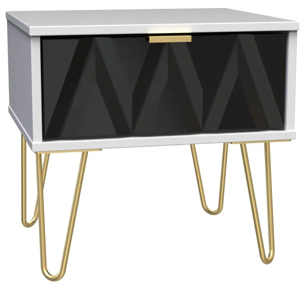 Diamond 1 Drawer Bedside Cabinet with Hairpin Legs - White
