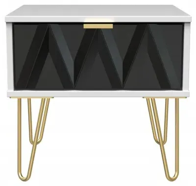 Diamond 1 Drawer Bedside Cabinet with Hairpin Legs - White