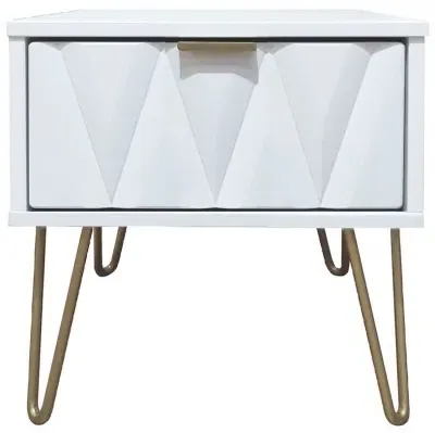 Diamond 1 Drawer Bedside Cabinet with Hairpin Legs - White image