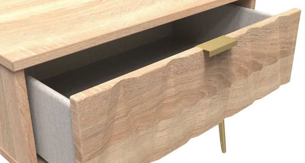 Diamond 1 Drawer Midi Bedside Cabinet with Hairpin Legs - Bardolino Oak