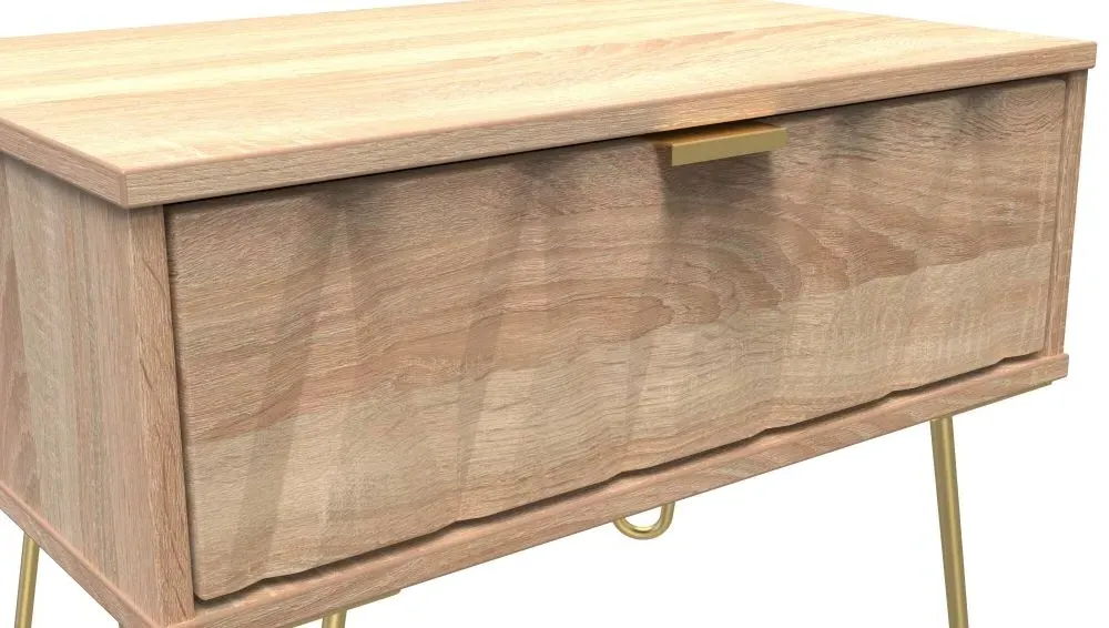 Diamond 1 Drawer Midi Bedside Cabinet with Hairpin Legs - Bardolino Oak