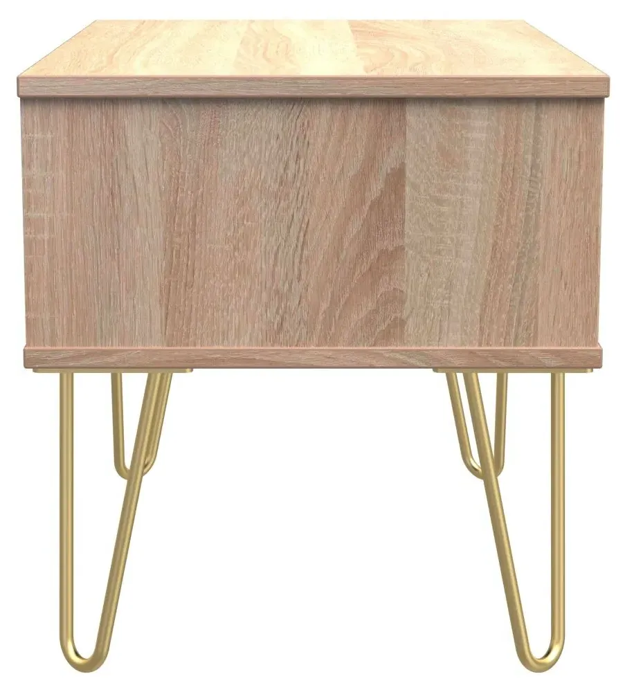 Diamond 1 Drawer Midi Bedside Cabinet with Hairpin Legs - Bardolino Oak