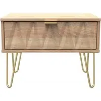 Diamond 1 Drawer Midi Bedside Cabinet with Hairpin Legs - Bardolino Oak