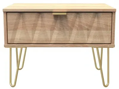 Diamond 1 Drawer Midi Bedside Cabinet with Hairpin Legs - Bardolino Oak