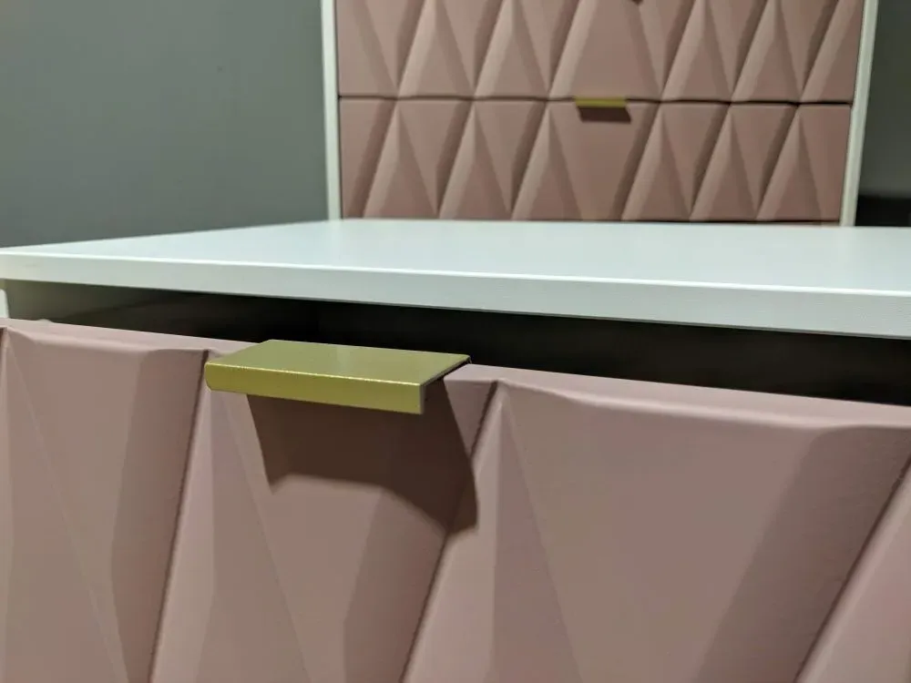 Diamond 1 Drawer Midi Bedside Cabinet with Hairpin Legs - Pink, White