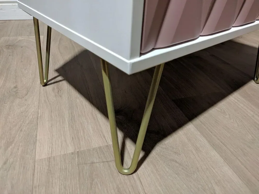 Diamond 1 Drawer Midi Bedside Cabinet with Hairpin Legs - Pink, White