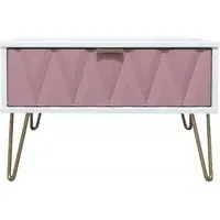 Diamond 1 Drawer Midi Bedside Cabinet with Hairpin Legs - Pink, White