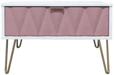 Diamond 1 Drawer Midi Bedside Cabinet with Hairpin Legs - Pink, White