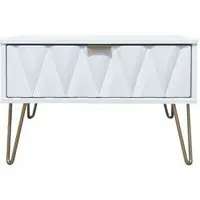 Diamond 1 Drawer Midi Bedside Cabinet with Hairpin Legs - White