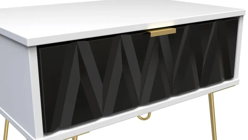 Diamond 1 Drawer Midi Bedside Cabinet with Hairpin Legs - White