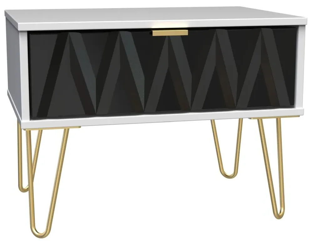 Diamond 1 Drawer Midi Bedside Cabinet with Hairpin Legs - White