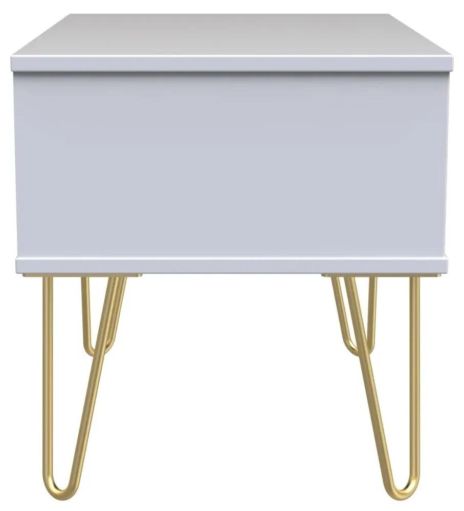 Diamond 1 Drawer Midi Bedside Cabinet with Hairpin Legs - White