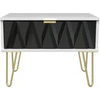 Diamond 1 Drawer Midi Bedside Cabinet with Hairpin Legs - White