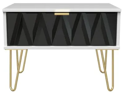 Diamond 1 Drawer Midi Bedside Cabinet with Hairpin Legs - White