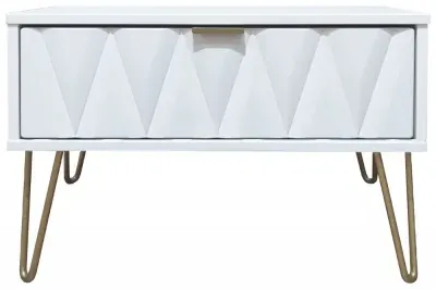Diamond 1 Drawer Midi Bedside Cabinet with Hairpin Legs - White
