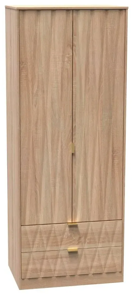 Diamond 2 Door 2 Drawer Tall Wardrobe - Bardolino Oak