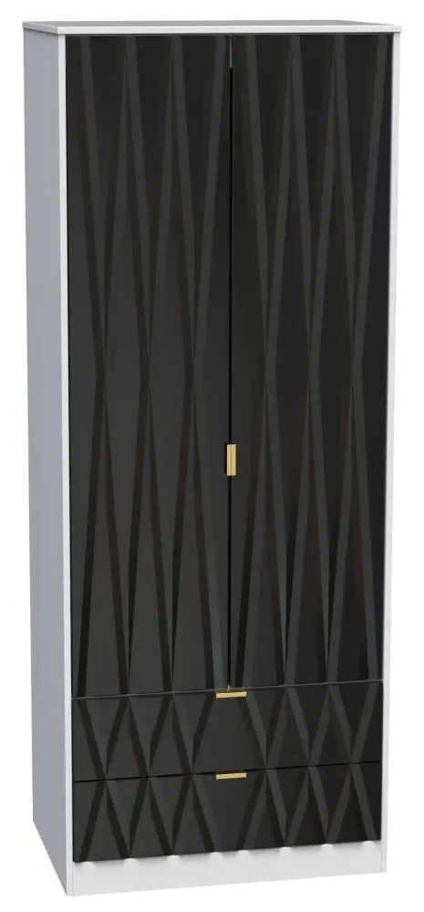 Diamond 2 Door 2 Drawer Tall Wardrobe - Black and White