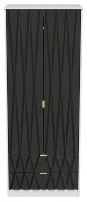 Diamond 2 Door 2 Drawer Tall Wardrobe - Black and White image